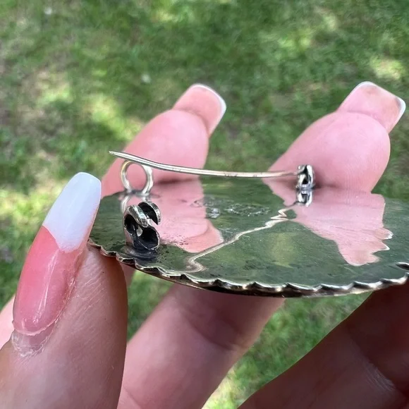 Vintage Sterling Silver Taxco Mexico Turquoise & Lapis Inlay Brooch Pendant - Picture 13 of 17